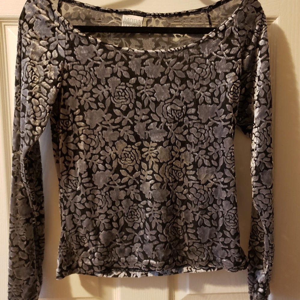 MODA INTL Velvet Floral Semi-Sheer Top